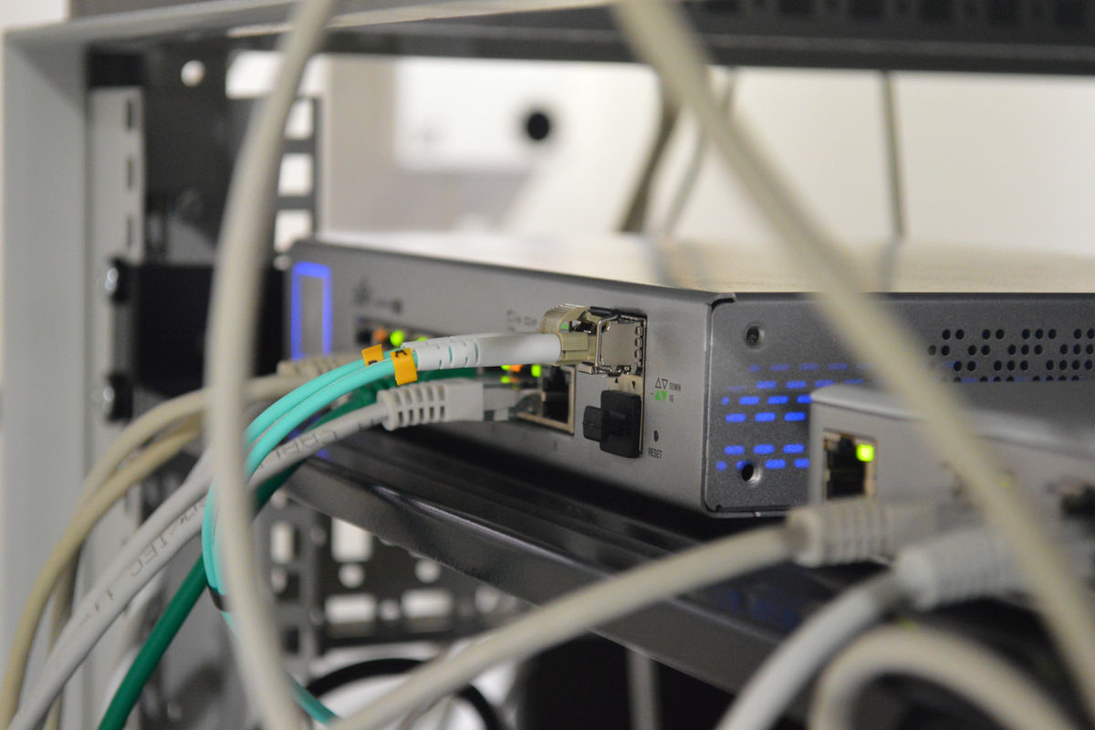 Custom event network switches and cabling staged for a tradeshow install